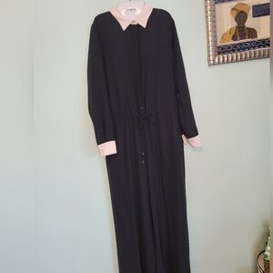 Ralph Lauren Black Jumpsuit with Cream Accent Collar Size 14P NWT